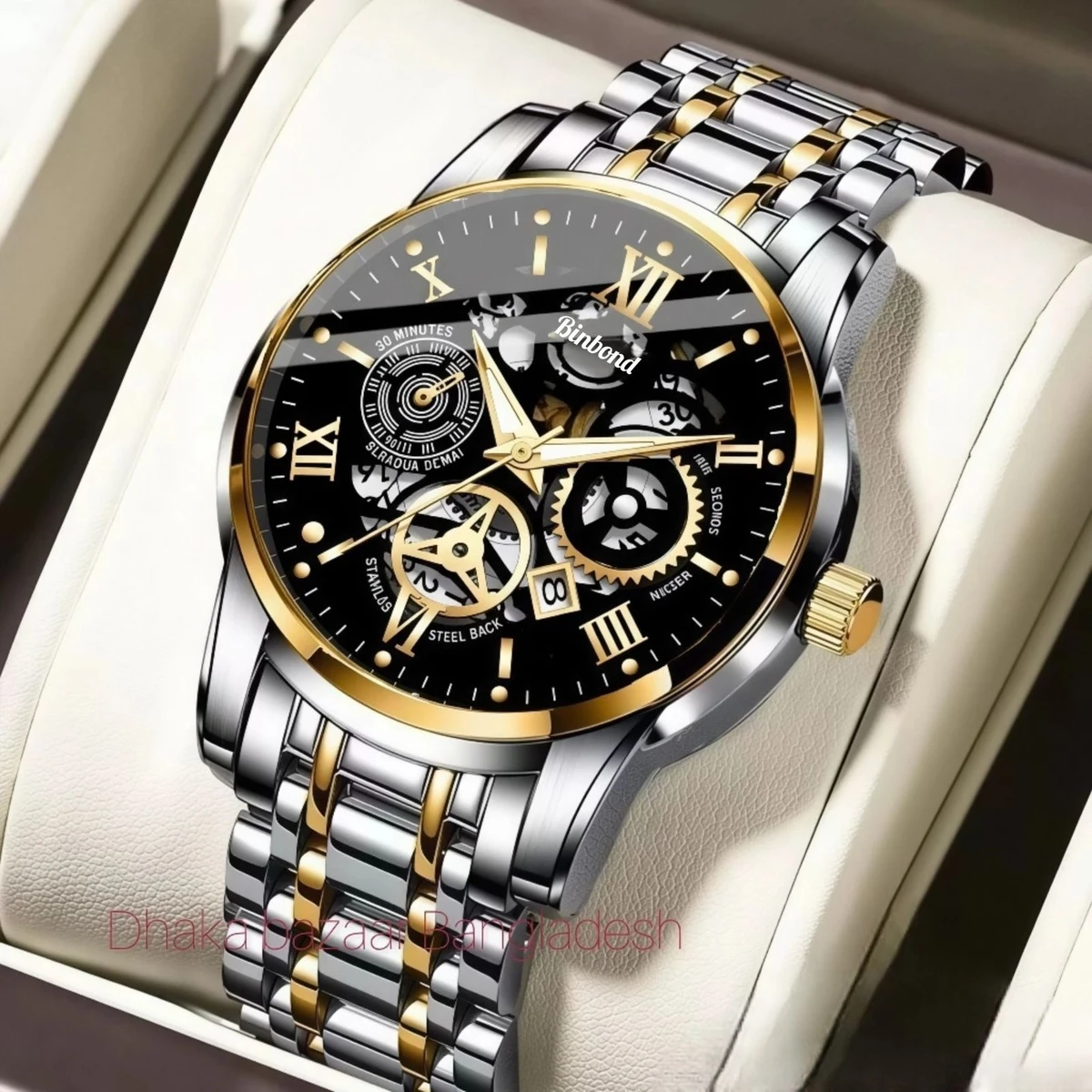 BINBOND 220A পুরুষের জন্য নন মেকানিক্যাল ওয়াটার প্রুফ ঘড়ি SILVER GOLDEN BLACK