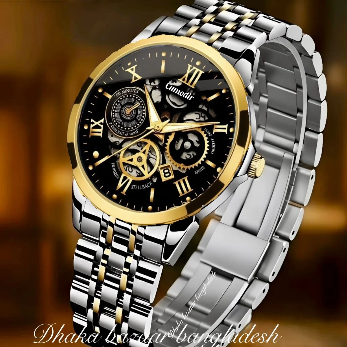 BINBOND 220A পুরুষের জন্য নন মেকানিক্যাল ওয়াটার প্রুফ ঘড়ি SILVER GOLDEN BLACK