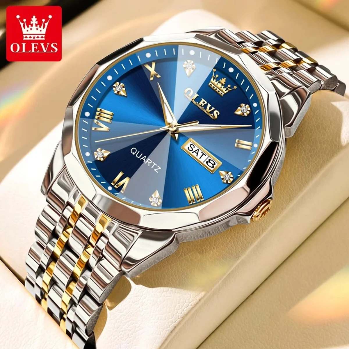 Couple OliveZ নতুন ডিজাইনের পুরুষদের জন্য ঘড়ি SILVER GOLDEN BLUE