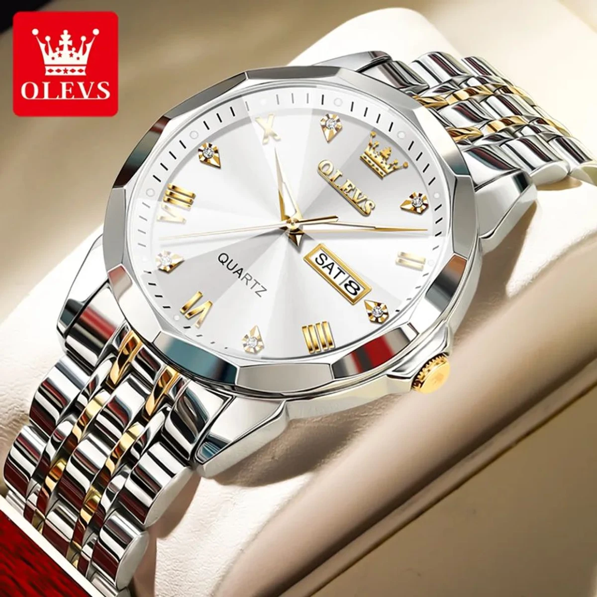 Couple OliveZ নতুন ডিজাইনের পুরুষদের জন্য ঘড়ি SILVER GOLDEN WHITE