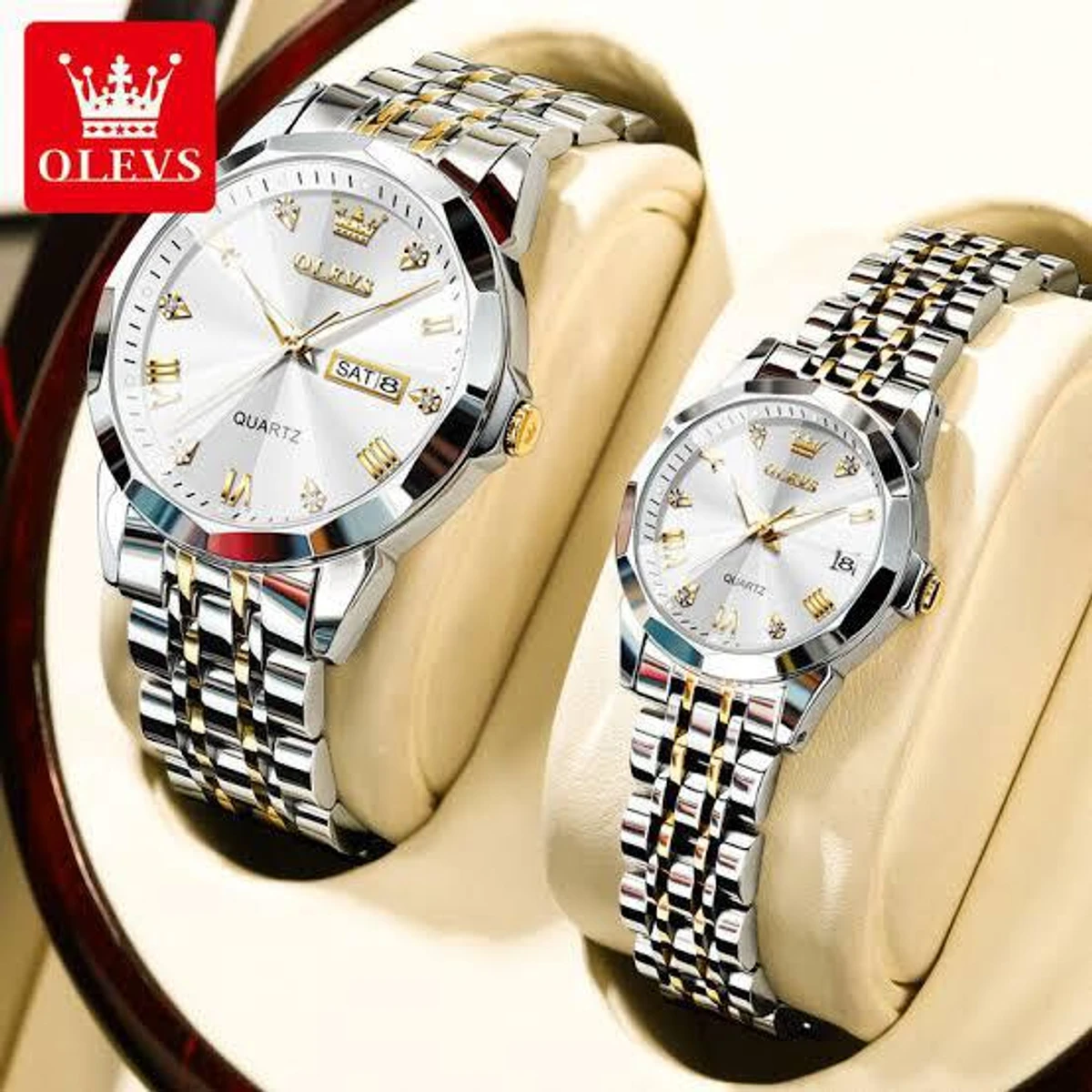 Couple OliveZ নতুন ডিজাইনের পুরুষদের জন্য ঘড়ি SILVER GOLDEN WHITE