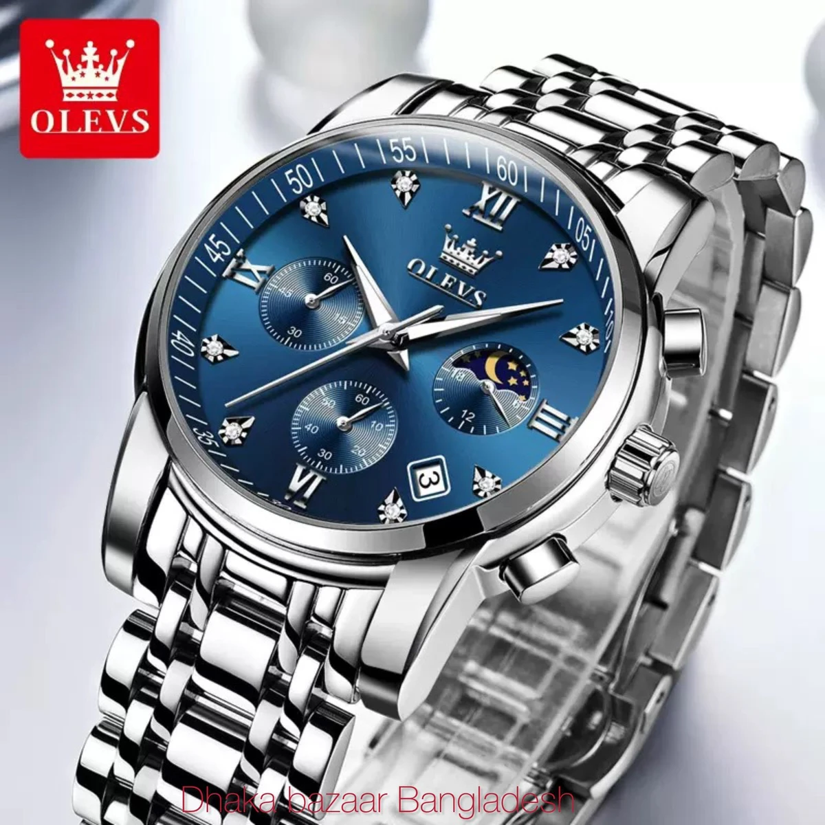 OLIVESZ 2200 নতুন ডিজাইনের পুরুষদের জন্য ঘড়ি  SILVER BLUE