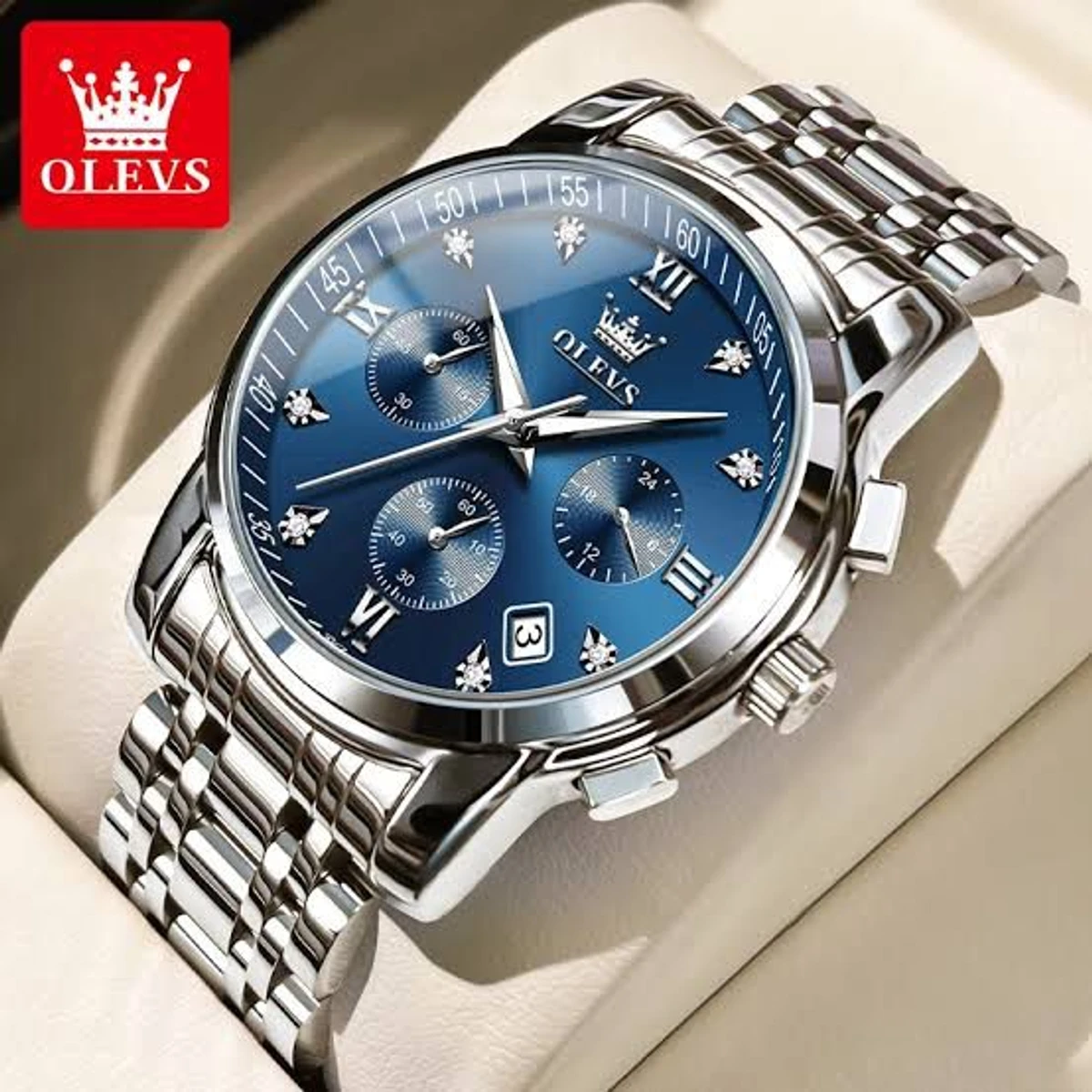 OLIVESZ 2200 নতুন ডিজাইনের পুরুষদের জন্য ঘড়ি  SILVER BLUE