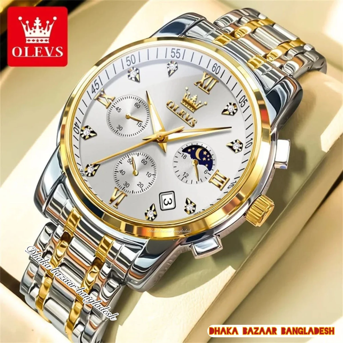 OLIVESZ 2200 নতুন ডিজাইনের পুরুষদের জন্য ঘড়ি SILVER GOLDEN WHITE