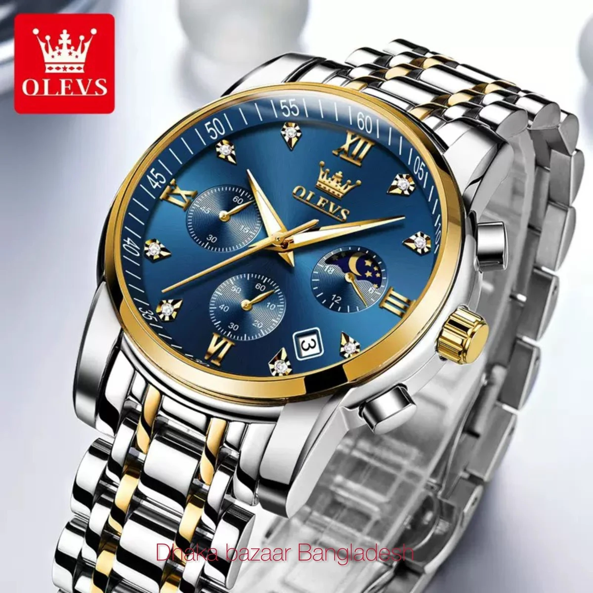 OLIVESZ 2200 নতুন ডিজাইনের পুরুষদের জন্য ঘড়ি SILVER GOLDEN BLUE