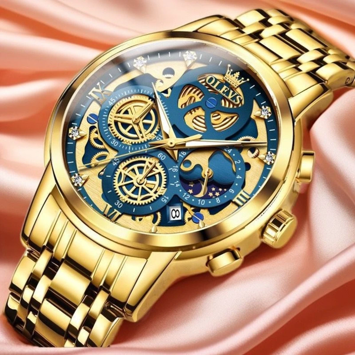 3352 OliveZ নতুন ডিজাইনের পুরুষদের জন্য ঘড়ি FULL GOLDEN BLUE