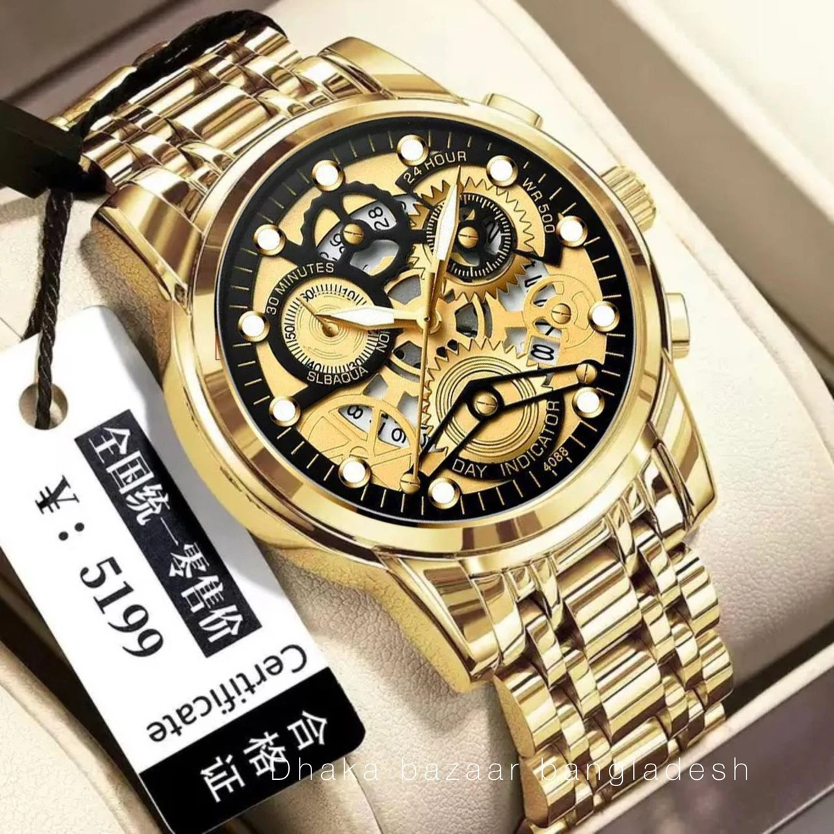 BIN 4088 পুরুষের জন্য নন মেকানিক্যাল ওয়াটার প্রুফ ঘড়ি  GOLDEN BLACK
