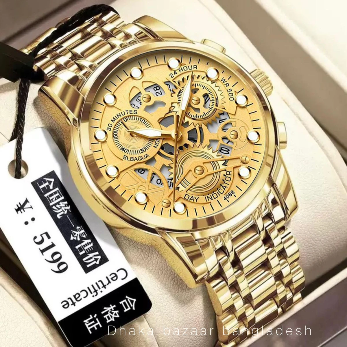 BIN 4088 পুরুষের জন্য নন মেকানিক্যাল ওয়াটার প্রুফ ঘড়ি  FULL GOLDEN