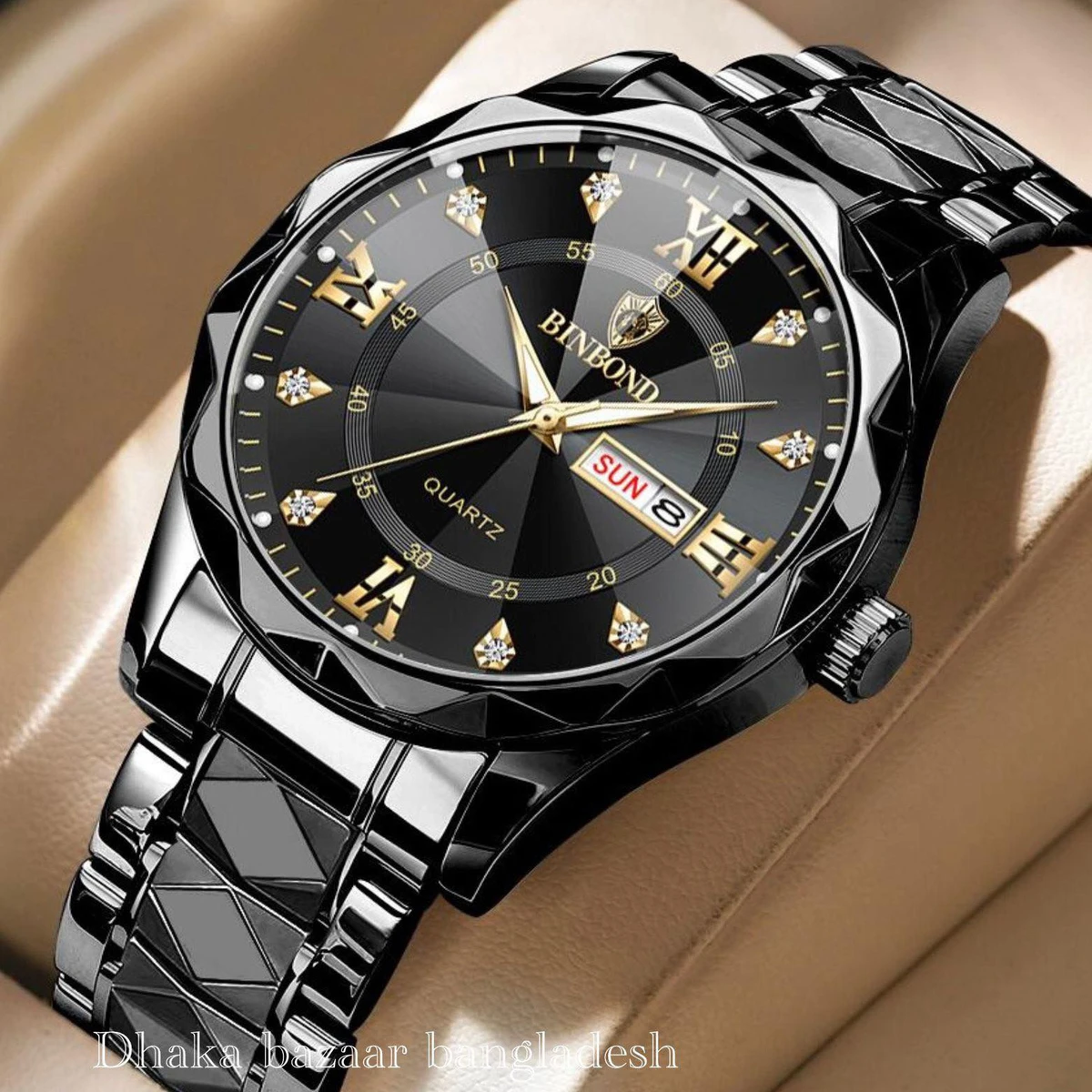 5512 BINBOND ডায়মন্ড কাট নতুন ডিজাইনের পুরুষদের জন্য ঘড়ি BLACK