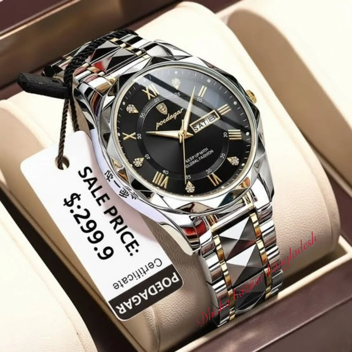PEO 6677 ডায়মন্ড কাট নতুন ডিজাইনের পুরুষদের জন্য ঘড়ি SILVER GOLDEN BLACK