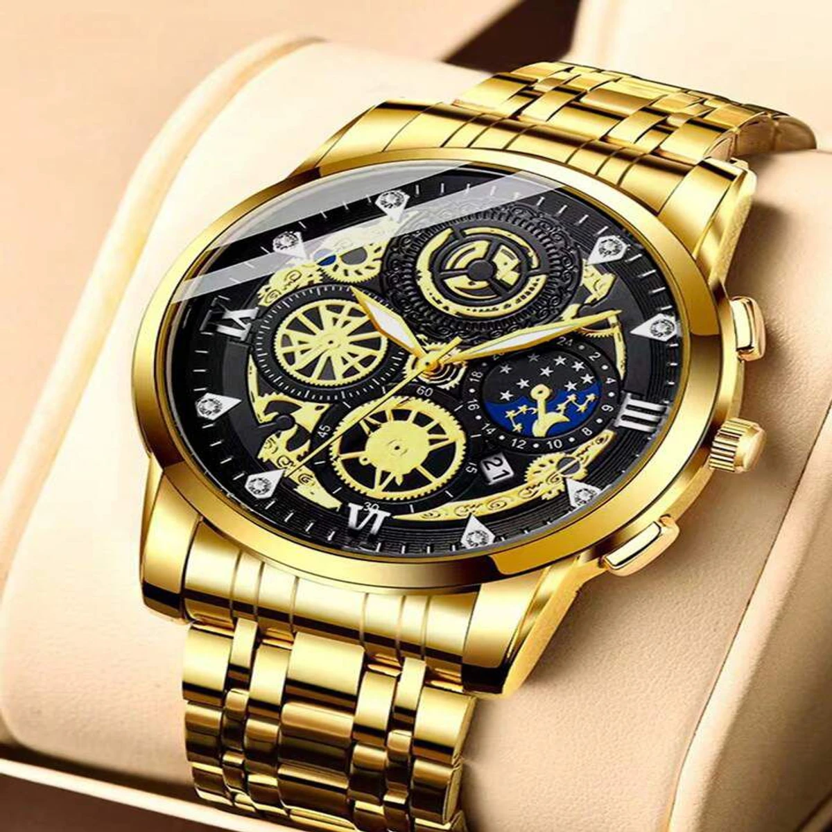 4010 BIN পুরুষের জন্য নন মেকানিক্যাল ওয়াটার প্রুফ ঘড়ি GOLDEN BLACK