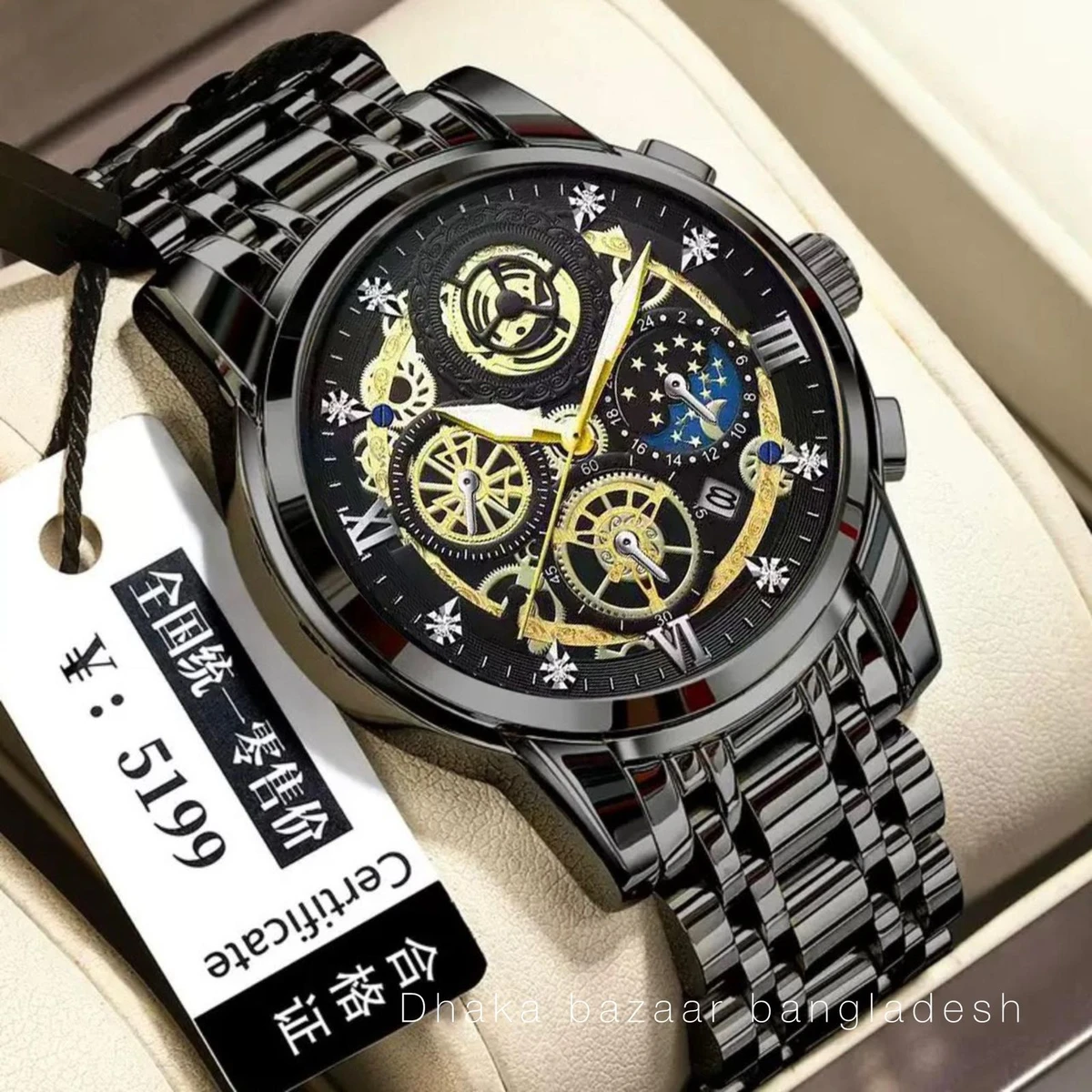 4010 BIN পুরুষের জন্য নন মেকানিক্যাল ওয়াটার প্রুফ ঘড়ি FULL BLACK