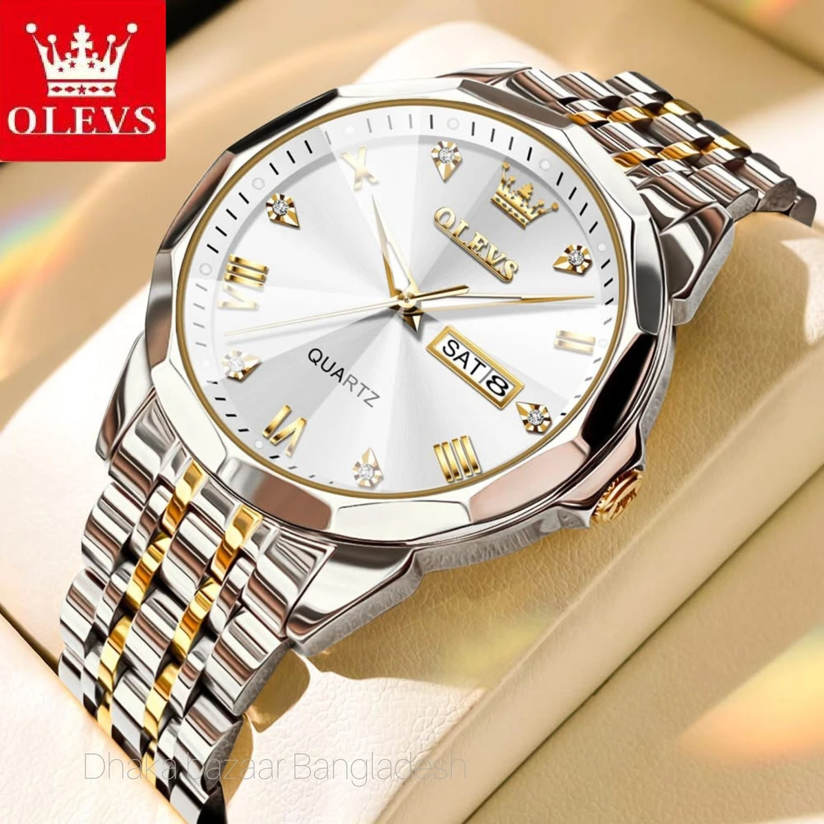 OliveZ নতুন ডিজাইনের পুরুষদের জন্য ঘড়ি BSILVER GOLDEN WHITE