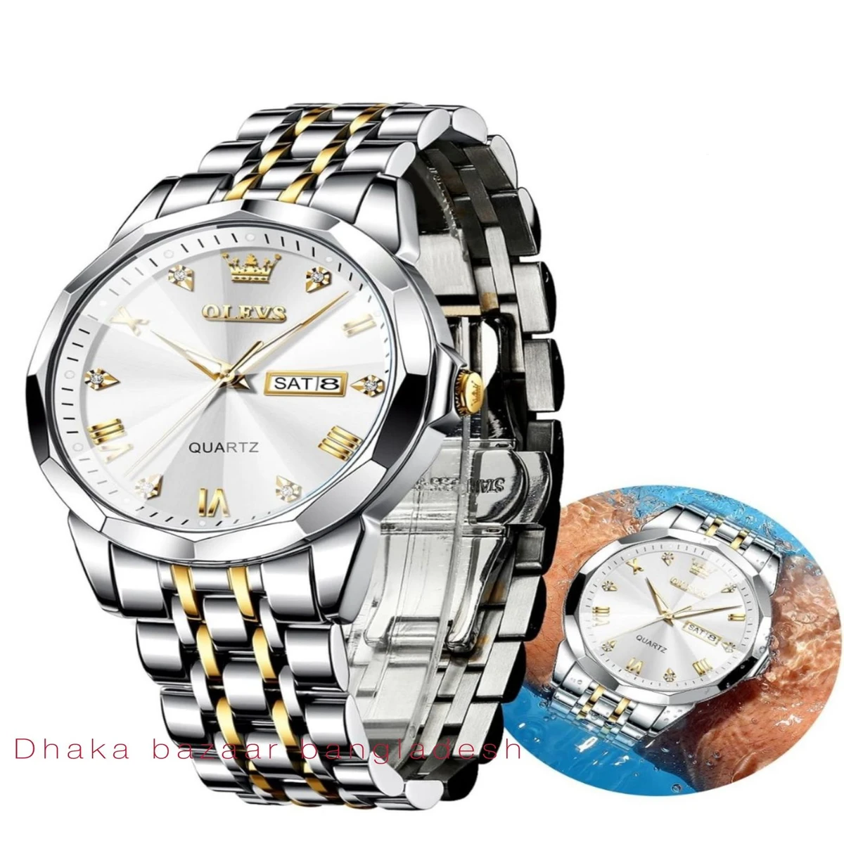 OliveZ নতুন ডিজাইনের পুরুষদের জন্য ঘড়ি BSILVER GOLDEN WHITE