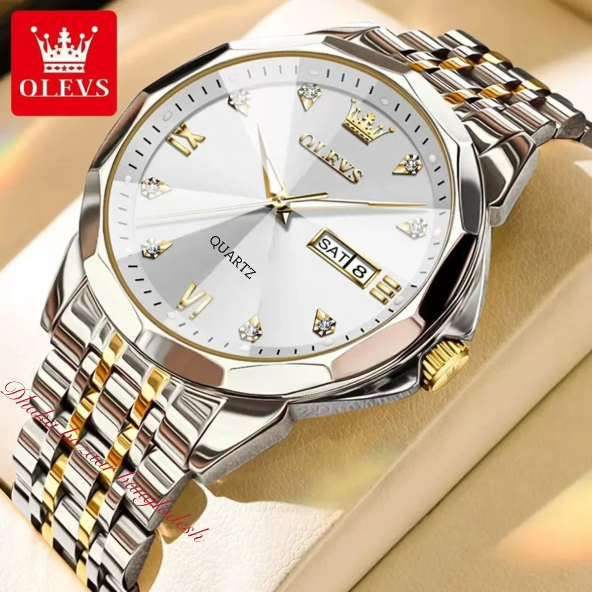 OliveZ নতুন ডিজাইনের পুরুষদের জন্য ঘড়ি BSILVER GOLDEN WHITE