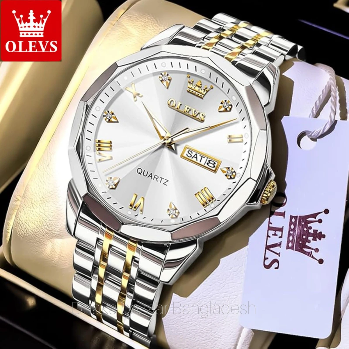 OliveZ নতুন ডিজাইনের পুরুষদের জন্য ঘড়ি BSILVER GOLDEN WHITE