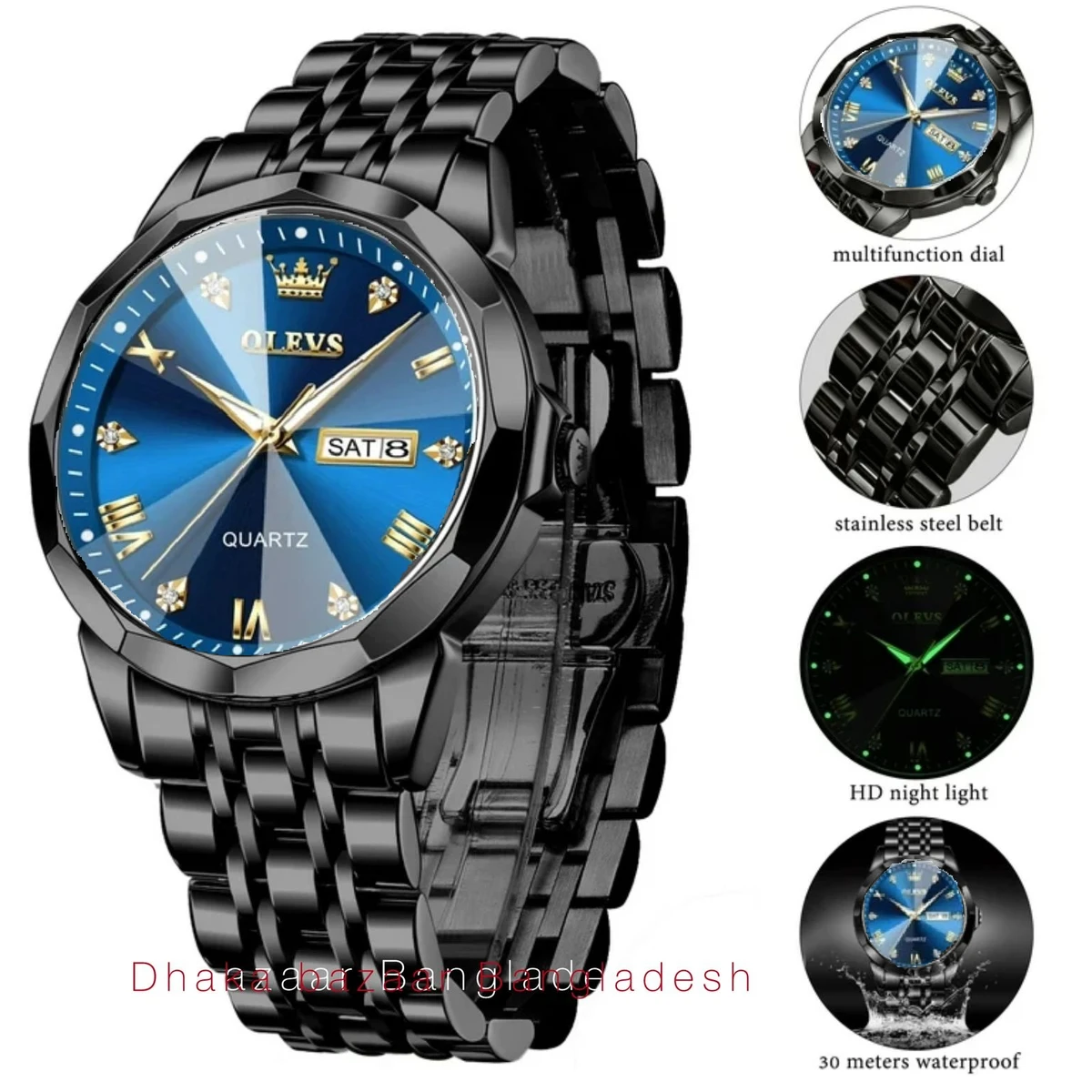 OliveZ নতুন ডিজাইনের পুরুষদের জন্য ঘড়ি BLACK BLUE