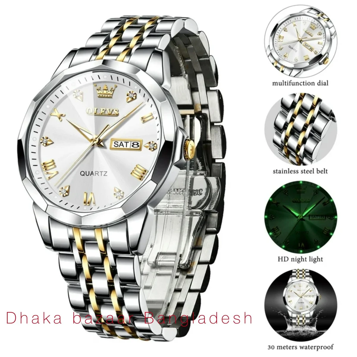 OliveZ নতুন ডিজাইনের পুরুষদের জন্য ঘড়ি BSILVER GOLDEN WHITE
