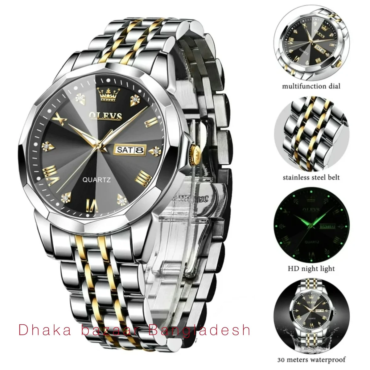 OliveZ নতুন ডিজাইনের পুরুষদের জন্য ঘড়ি BSILVER GOLDEN BLACK