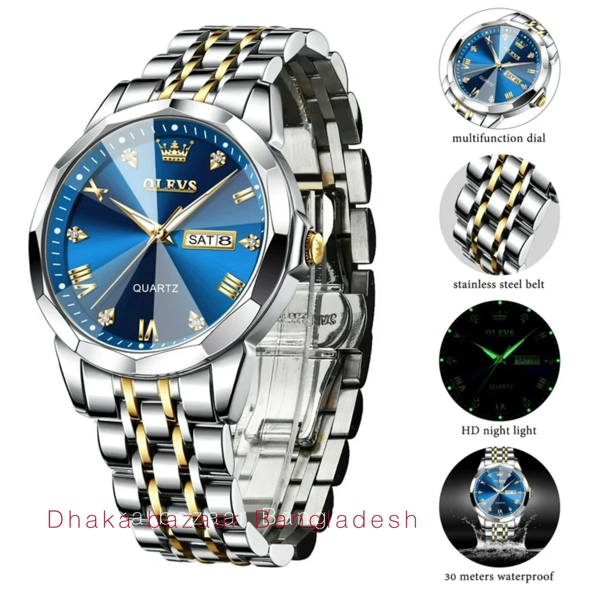 OliveZ নতুন ডিজাইনের পুরুষদের জন্য ঘড়ি BSILVER GOLDEN BLUE