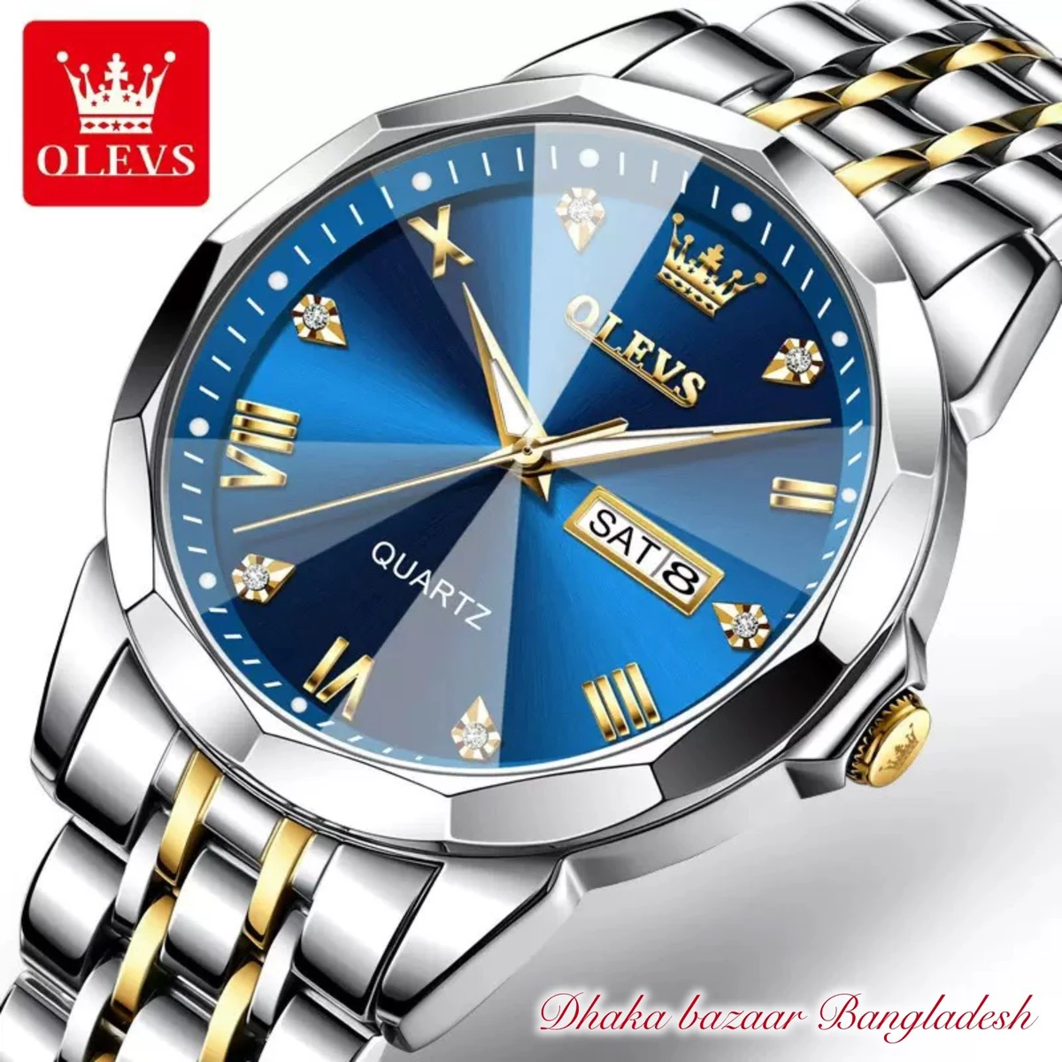 OliveZ নতুন ডিজাইনের পুরুষদের জন্য ঘড়ি BSILVER GOLDEN BLUE