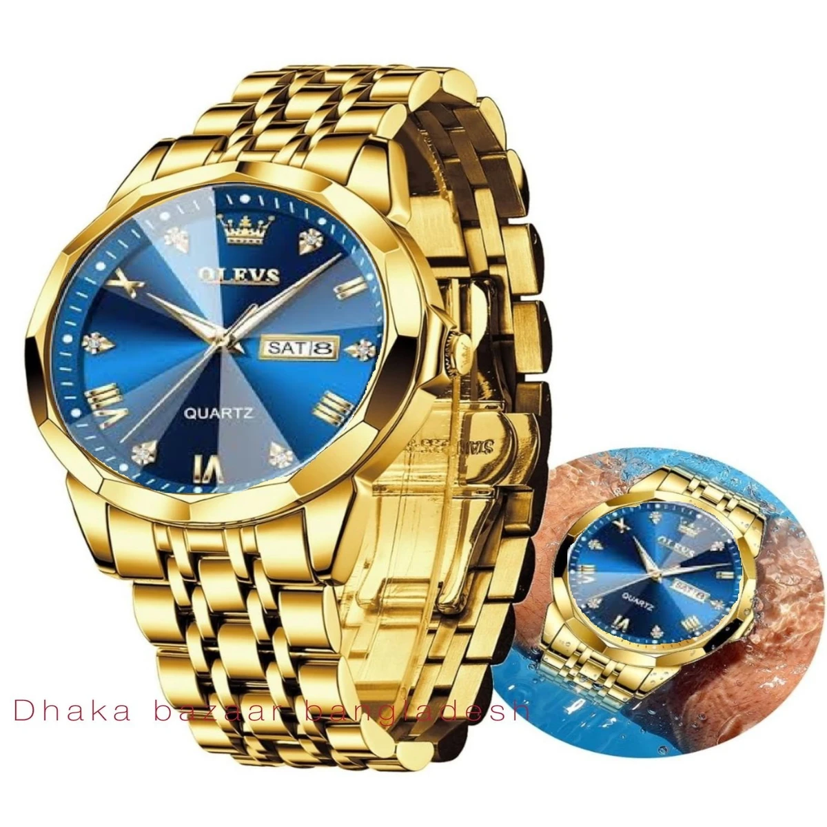 OliveZ নতুন ডিজাইনের পুরুষদের জন্য ঘড়ি GOLDEN BLUE