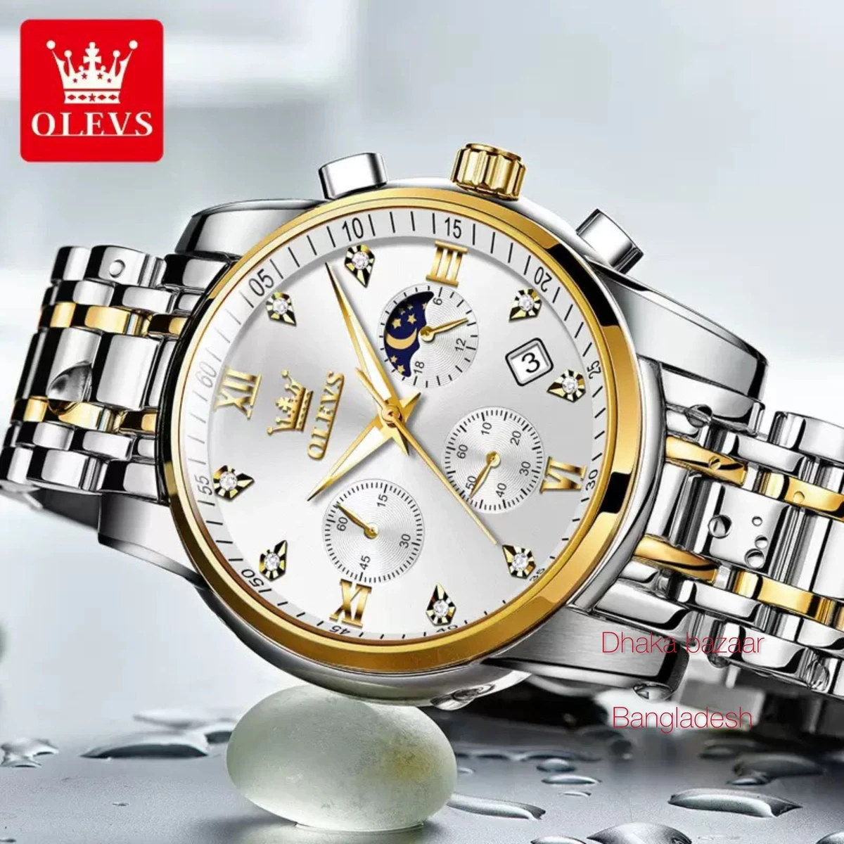 OLIVESZ 2200 নতুন ডিজাইনের পুরুষদের জন্য ঘড়ি SILVER GOLDEN WHITE
