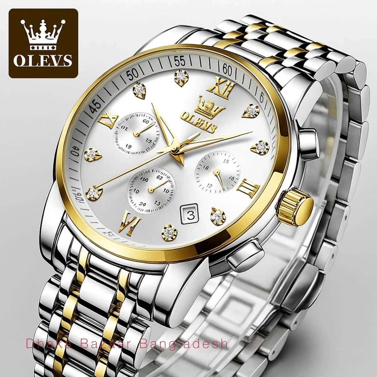 OLIVESZ 2200 নতুন ডিজাইনের পুরুষদের জন্য ঘড়ি SILVER GOLDEN WHITE