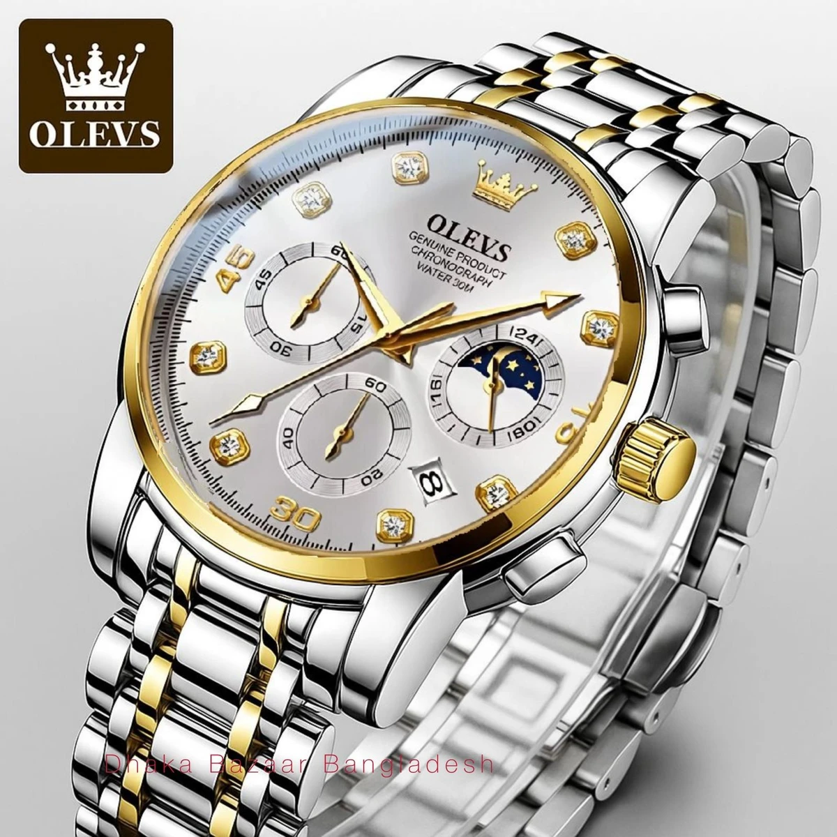 Olivesz 2879 পুরুষের জন্য নন মেকানিক্যাল ঘড়ি SILVER GOLDEN WHITE