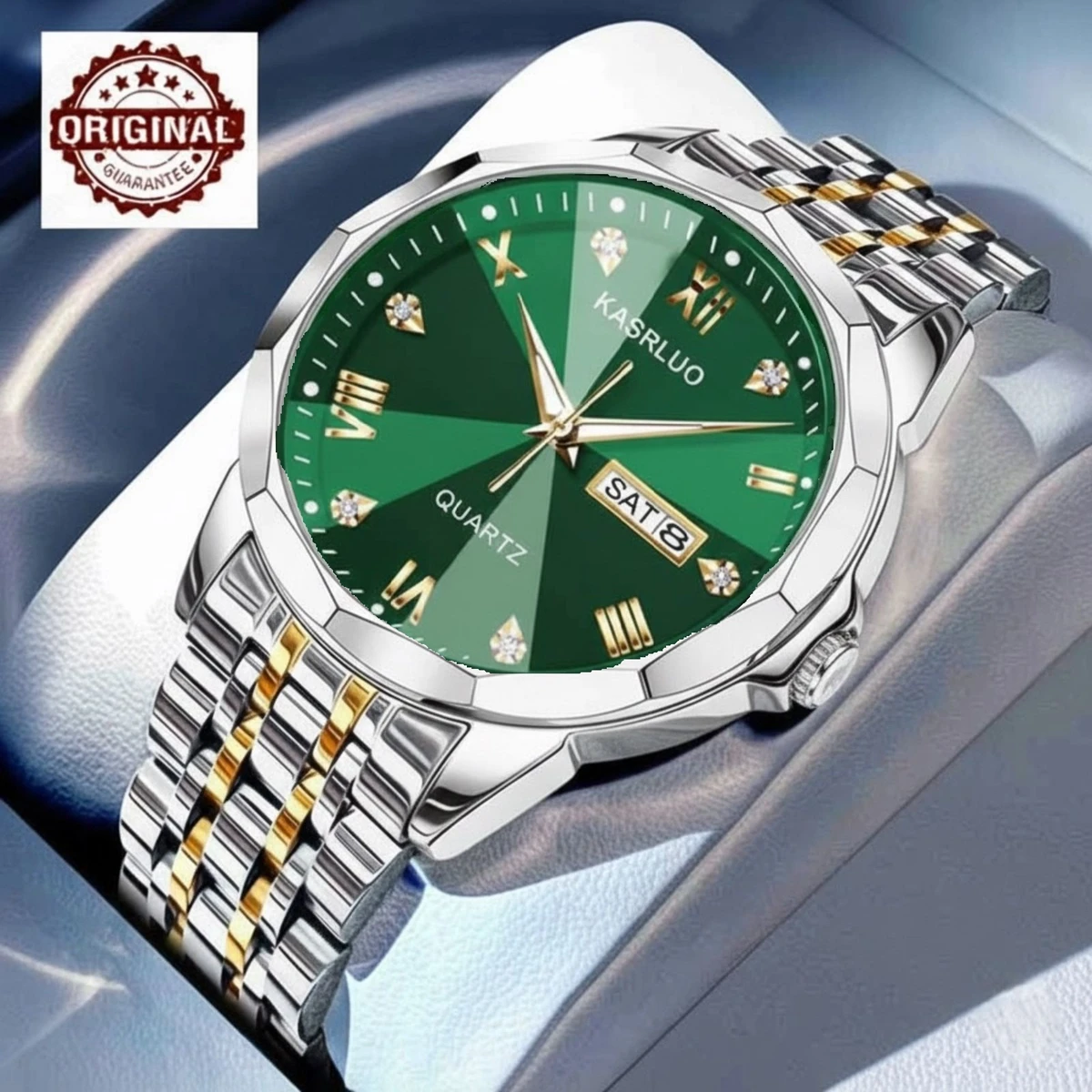 KAS MAN নতুন ডিজাইনের পুরুষদের জন্য ঘড়ি SILVER GOLDEN WHITH GREEN