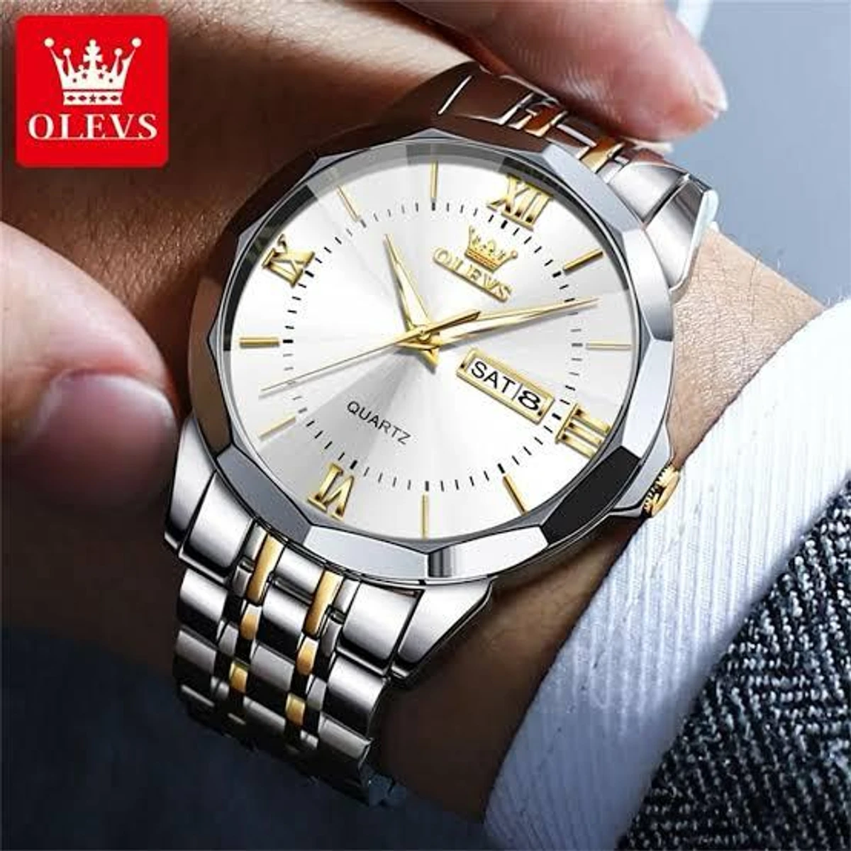 OLIVESZ নতুন ডিজাইনের পুরুষদের জন্য ঘড়ি BSILVER GOLDEN WHITE