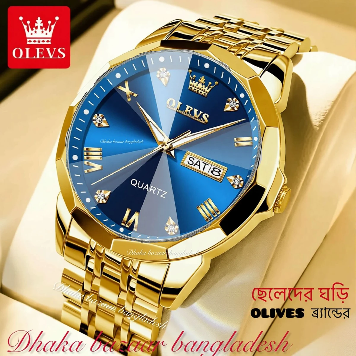 OliveZ নতুন ডিজাইনের পুরুষদের জন্য ঘড়ি GOLDEN BLUE