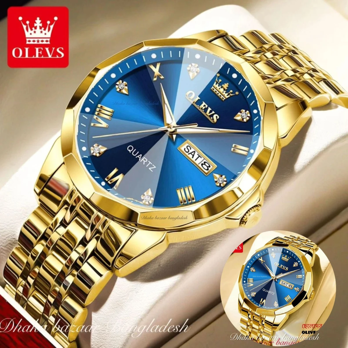 OliveZ নতুন ডিজাইনের পুরুষদের জন্য ঘড়ি GOLDEN BLUE