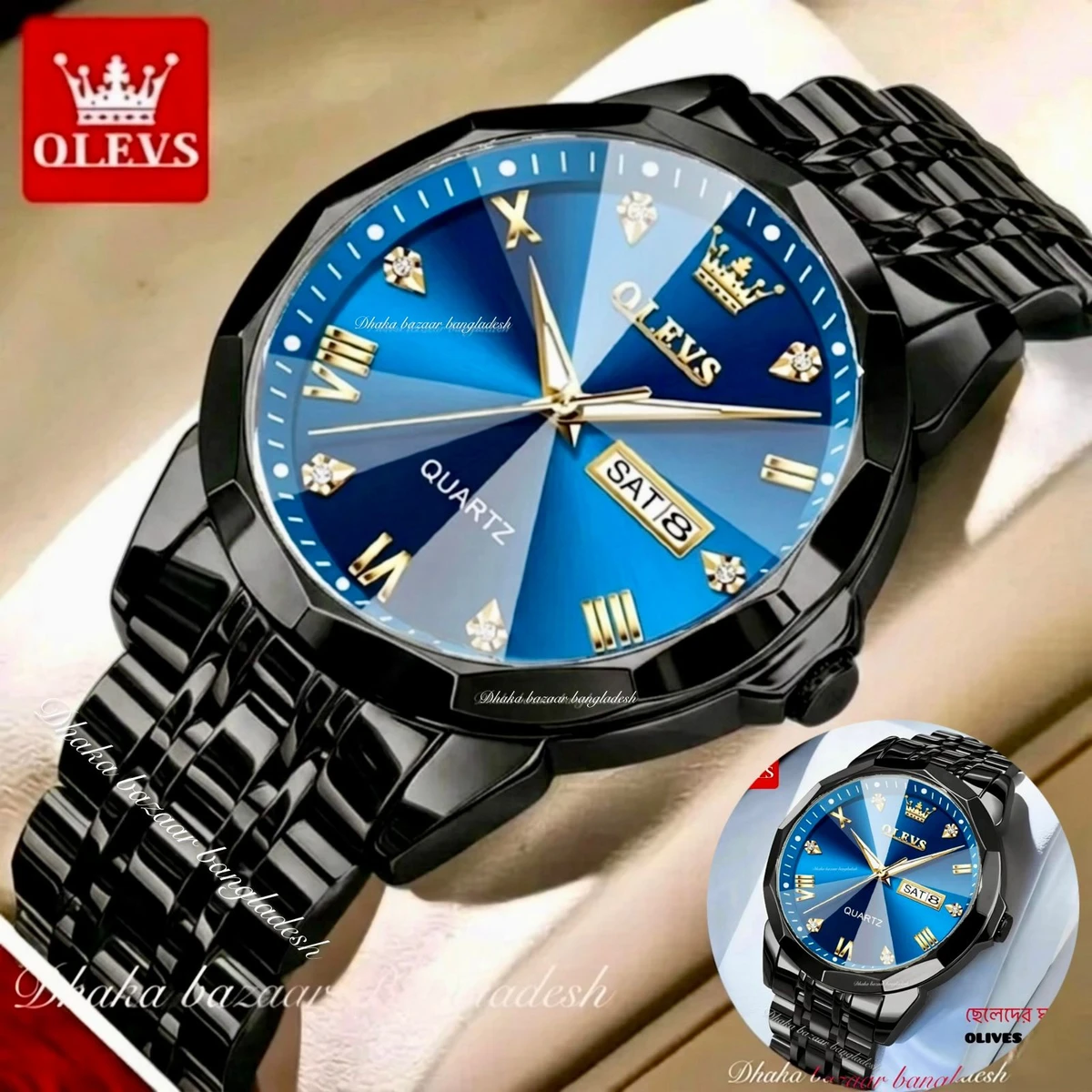 OliveZ নতুন ডিজাইনের পুরুষদের জন্য ঘড়ি BLACK BLUE