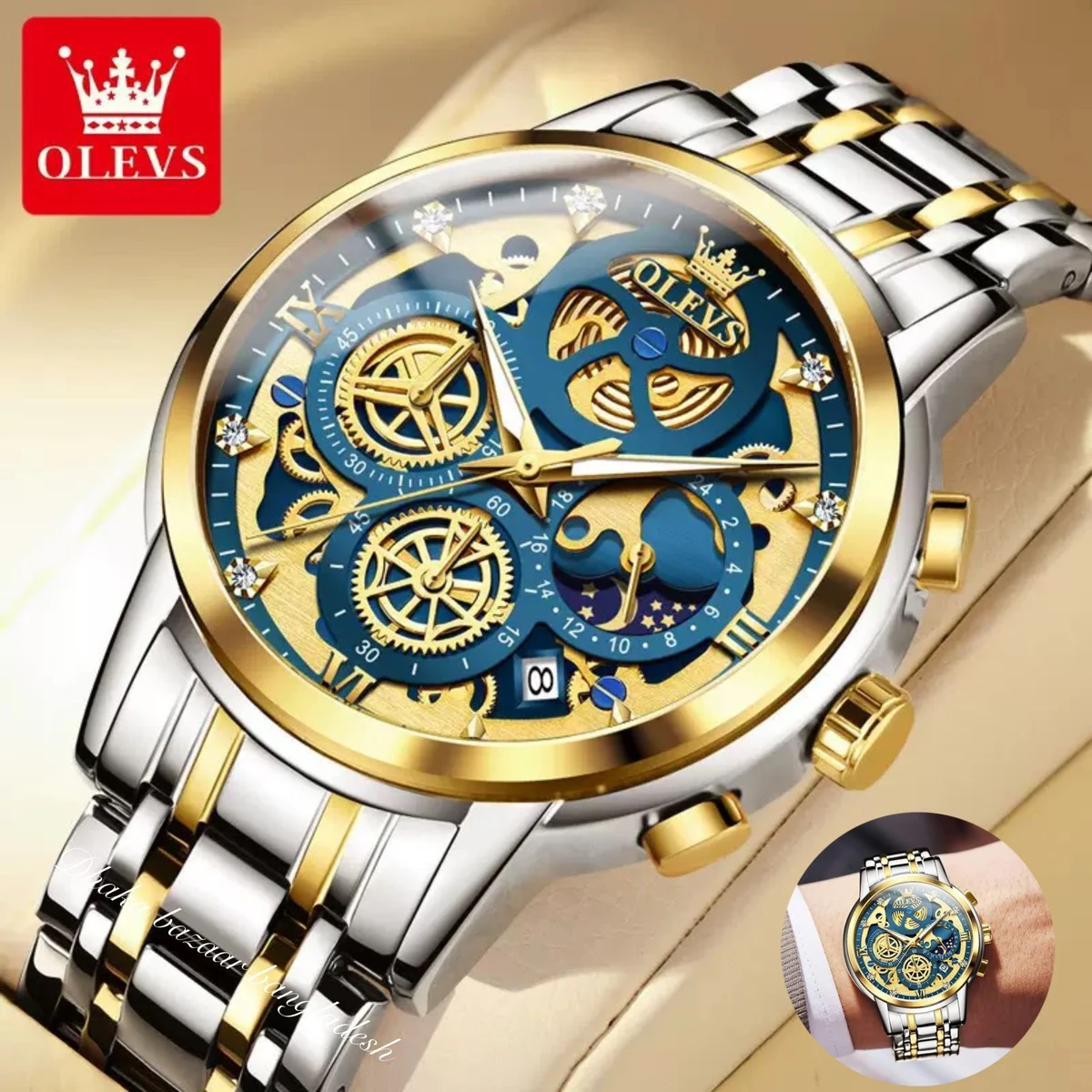 3352 OliveZ নতুন ডিজাইনের পুরুষদের জন্য ঘড়ি BSILVER GOLDEN BLUE