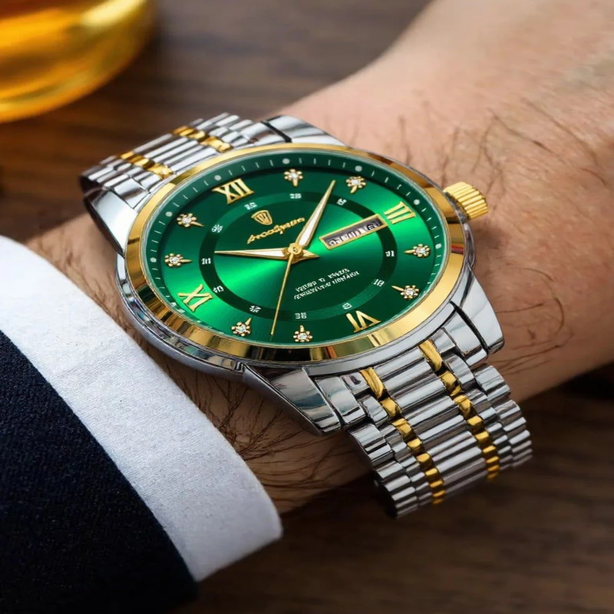 PEODAGOR 6577 নতুন ডিজাইনের পুরুষদের জন্য ঘড়ি SILVER GOLDRN GREEN