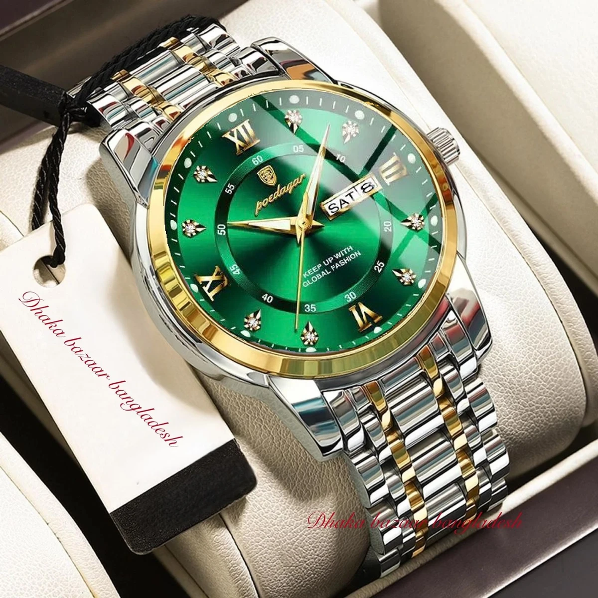PEODAGOR 6577 নতুন ডিজাইনের পুরুষদের জন্য ঘড়ি SILVER GOLDRN GREEN