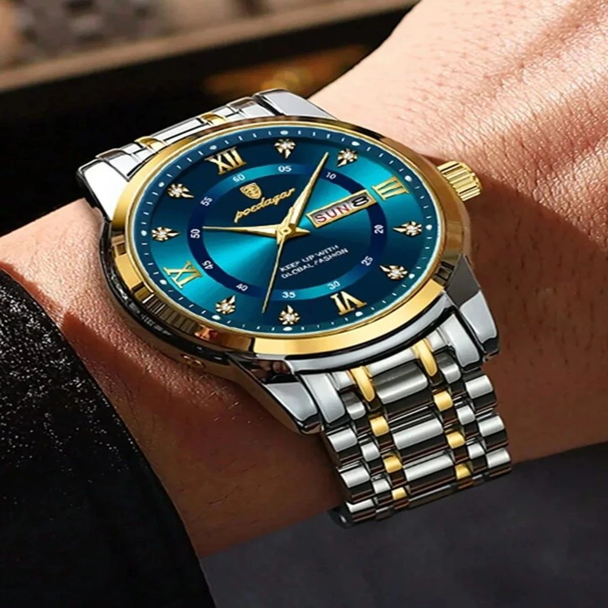 PEODAGOR 6577 নতুন ডিজাইনের পুরুষদের জন্য ঘড়ি SILVER GOLDRN BLUE