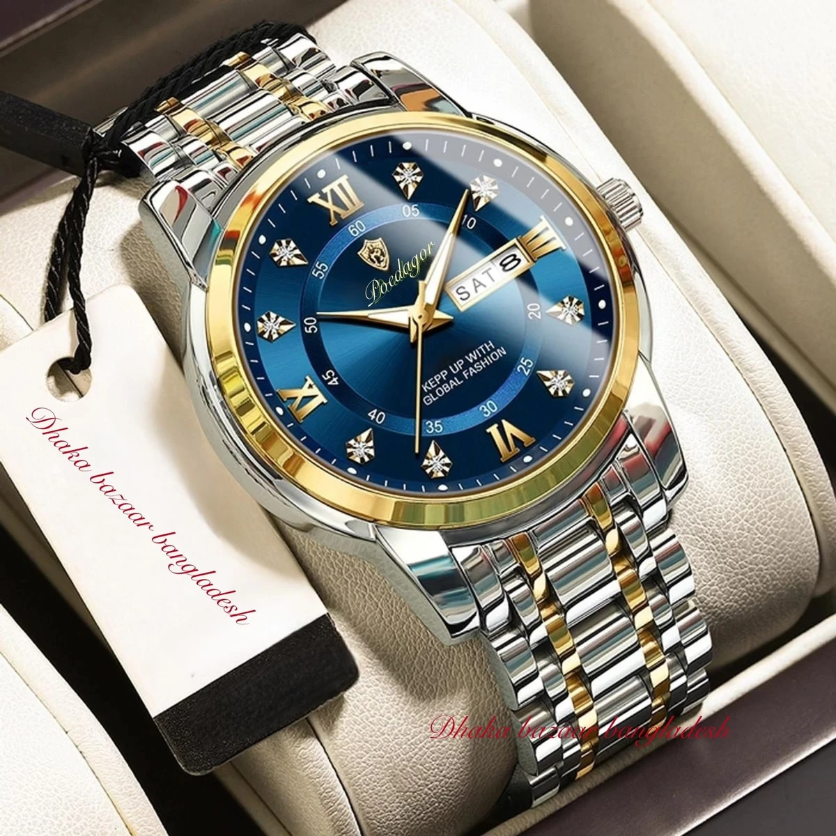 PEODAGOR 6577 নতুন ডিজাইনের পুরুষদের জন্য ঘড়ি SILVER GOLDRN BLUE