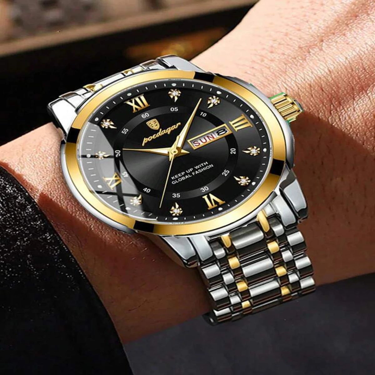 PEODAGOR 6577 নতুন ডিজাইনের পুরুষদের জন্য ঘড়ি SILVER GOLDRN BLACK