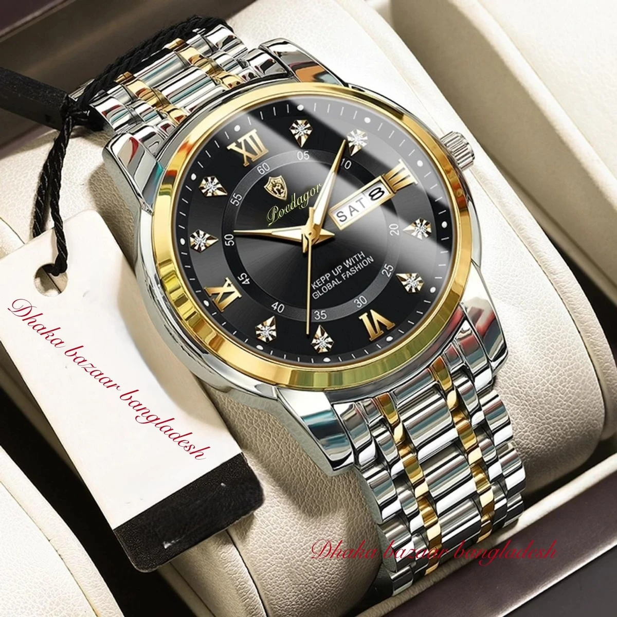 PEODAGOR 6577 নতুন ডিজাইনের পুরুষদের জন্য ঘড়ি SILVER GOLDRN BLACK