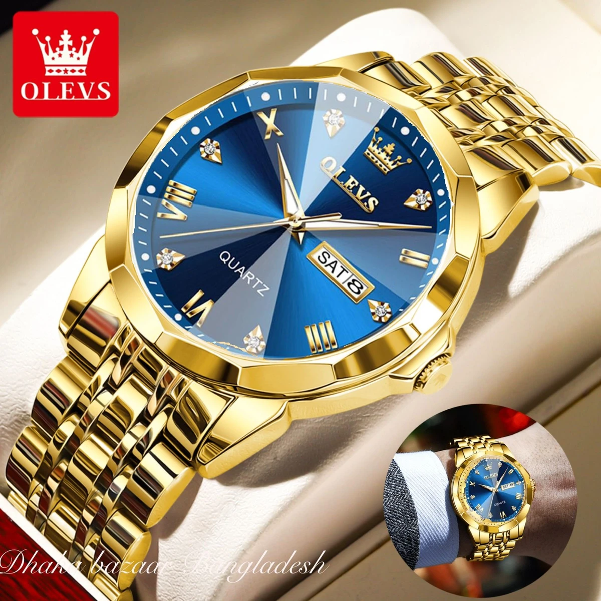 OliveZ নতুন ডিজাইনের পুরুষদের জন্য ঘড়ি GOLDEN BLUE