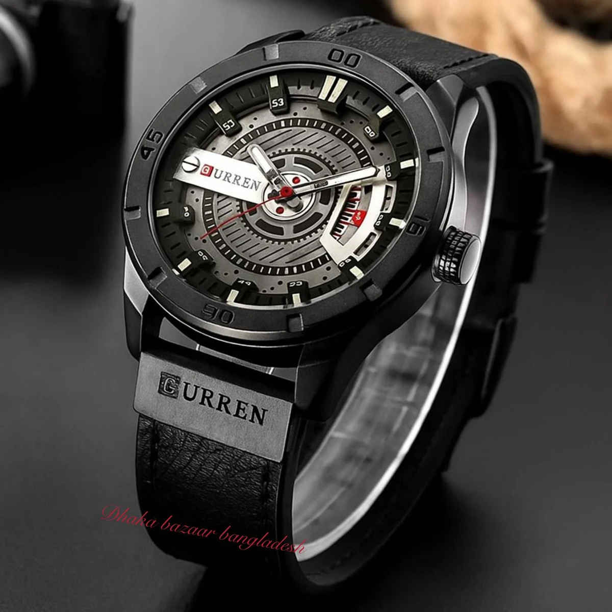 CUREENT 83011 আর্টিফিশিয়াল লেদার নতুন ডিজাইনের পুরুষদের জন্য ঘড়ি BLACK