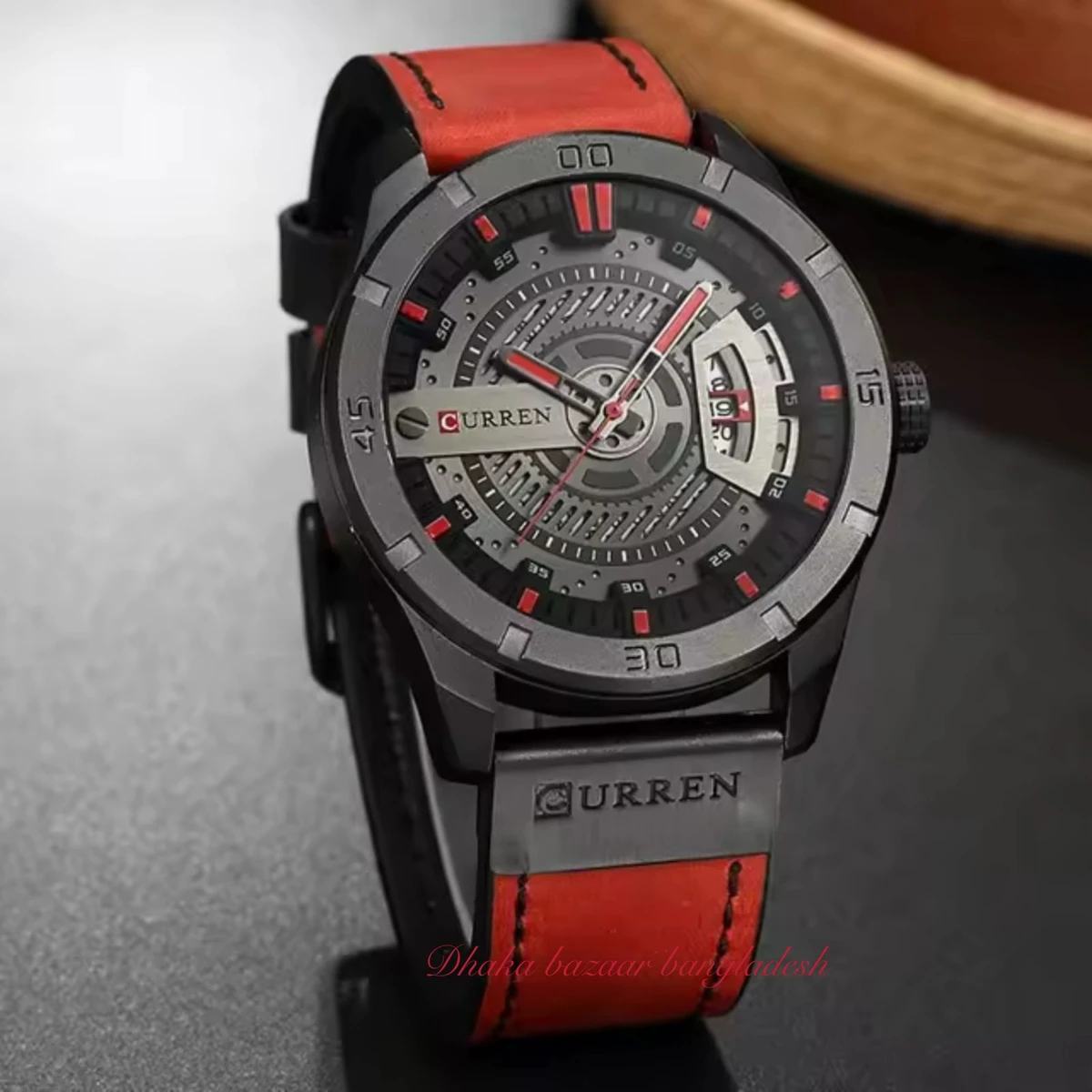 CUREENT 83011 আর্টিফিশিয়াল লেদার নতুন ডিজাইনের পুরুষদের জন্য ঘড়ি BROWN 2