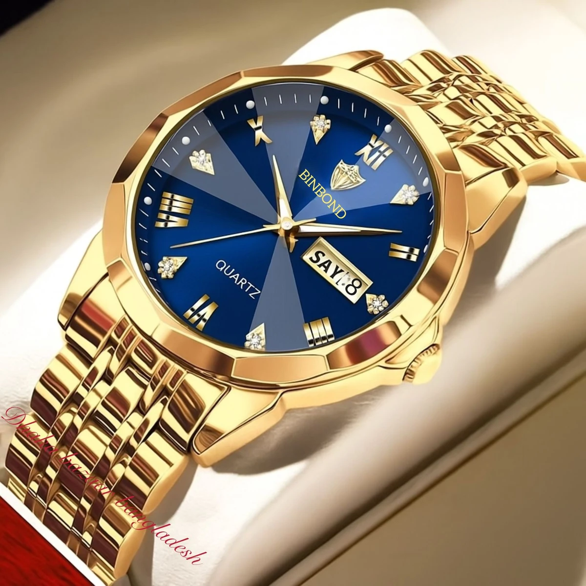 BIN OLI নতুন ডিজাইনের পুরুষদের জন্য ঘড়ি GOLDEN BLUE