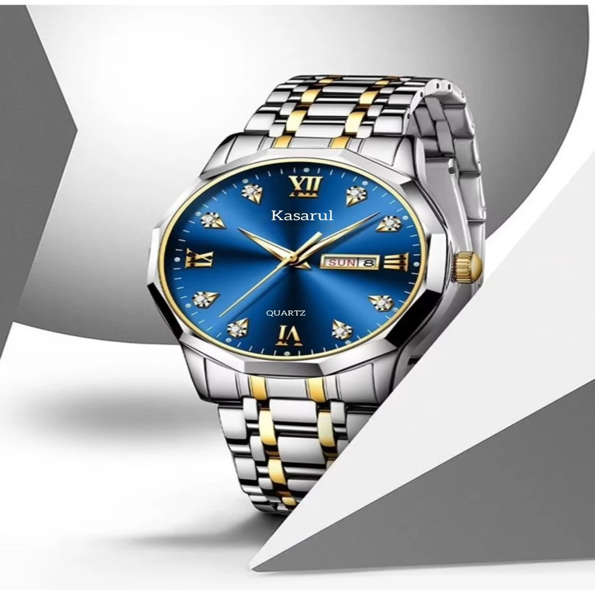 KAS MAN নতুন ডিজাইনের পুরুষদের জন্য ঘড়ি SILVER GOLDEN BLUE